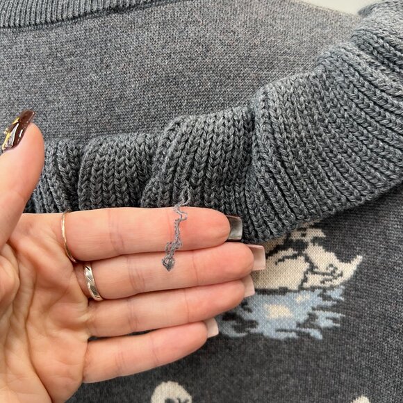 $945 Stella McCartney Gray Swan Intarsia Knit Ruffle Wool Sweater size IT 46/10 - Picture 8 of 8